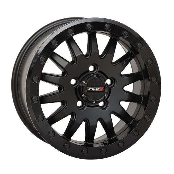 System 3 SB-8 Beadlock 15x10 Wide Wheels Matte Black Polaris RZR Turbo R & Pro R Ranger 1500 Xpedition