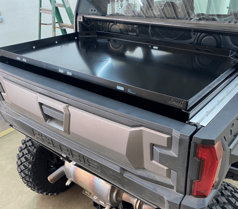 Polaris Xpedition Bed Tray by AJK Offroad  Right Side Angle View with Tailgate Door Closed