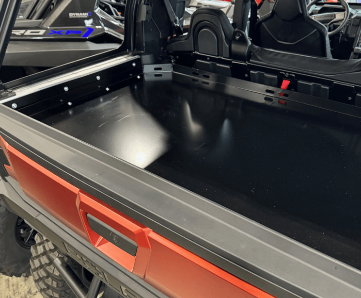 Polaris Xpedition Bed Tray by AJK Offroad  Close Up Right Side of Tray with Tailgate Closed