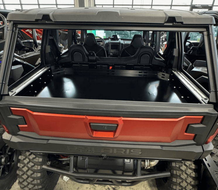 Polaris Xpedition Bed Tray by AJK Offroad   Back Semi Close Up View with Tailgate Closed