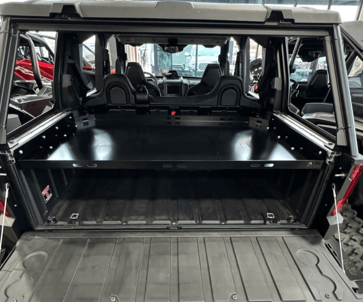 Polaris Xpedition Bed Tray by AJK Offroad  Back Close Up with Tailgate Open