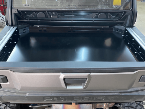 Polaris Xpedition Bed Tray by AJK Offroad Back View Mounted Lower with Tailgate Closed