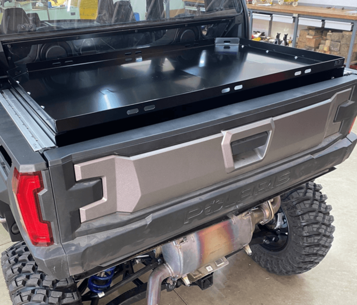 Polaris Xpedition Bed Tray by AJK Offroad Left Angle View with Tailgate Closed