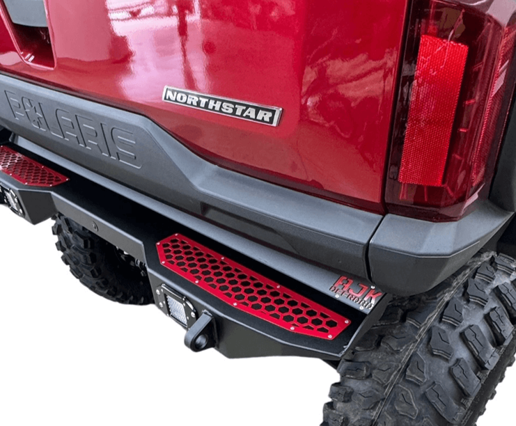Polaris Ranger 1500XD Rear Bumper by AJK Offroad Top Down Close Up of Right Side with AJK Logo