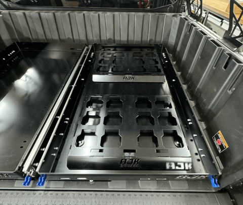 Polaris Ranger 1500XD Bed Drawer by AJK Offroad Close Up of Closed Bed Drawer with No Gear