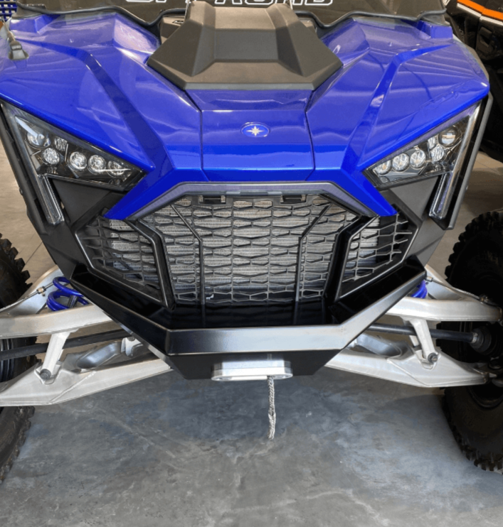 Polaris Pro R Front Bumper Powder Black Close Up View by AJK Offroad