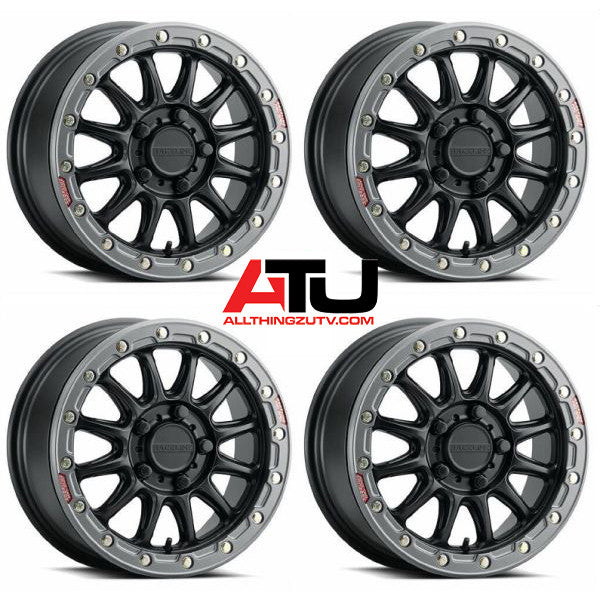 Raceline Alpha Beadlock 15" Wheels Black +53mm Polaris RZR Turbo R & Pro R Ranger 1500 Xpedition