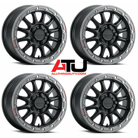 Raceline Alpha Beadlock 15" Wheels Black +53mm Polaris RZR Turbo R & Pro R Ranger 1500 Xpedition