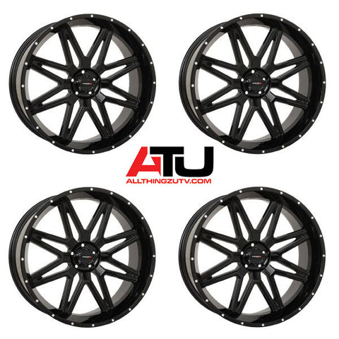 System 3 ST-7 24" Wheels Gloss Black Polaris RZR Turbo R & Pro R Ranger 1500 Xpedition