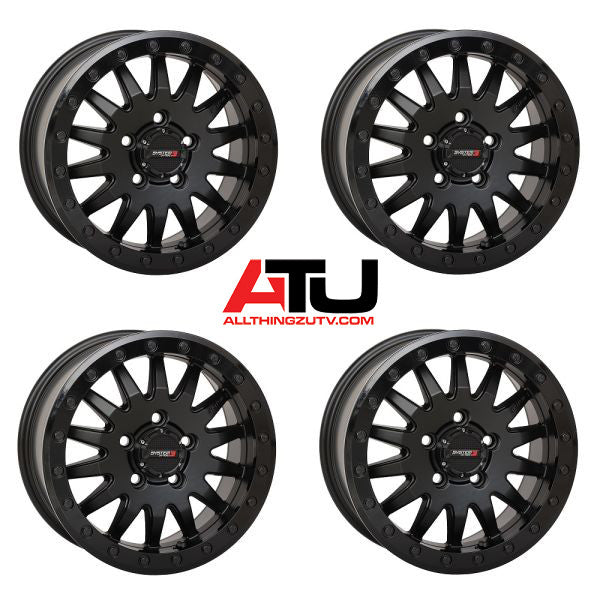 System 3 SB-8 Bdlk 15" Wheels Bk +38mm/+0mm Polaris RZR Turbo R & Pro R Ranger 1500 Xpedition