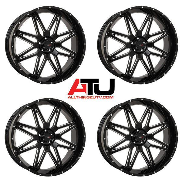 System 3 ST-7 24" Wheels Gloss Black/Milled Polaris RZR Turbo R & Pro R Ranger 1500 Xpedition