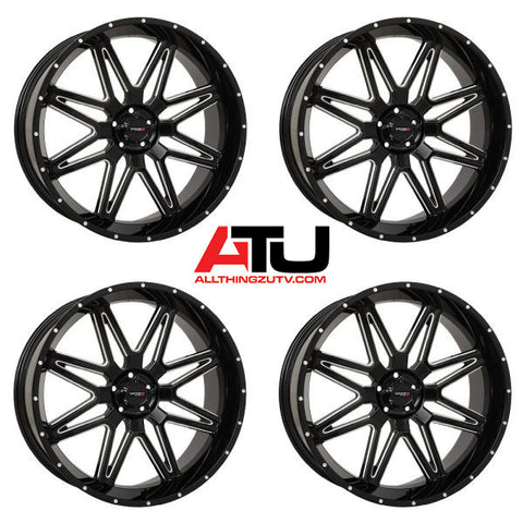 System 3 ST-7 24" Wheels Gloss Black/Milled Polaris RZR Turbo R & Pro R Ranger 1500 Xpedition