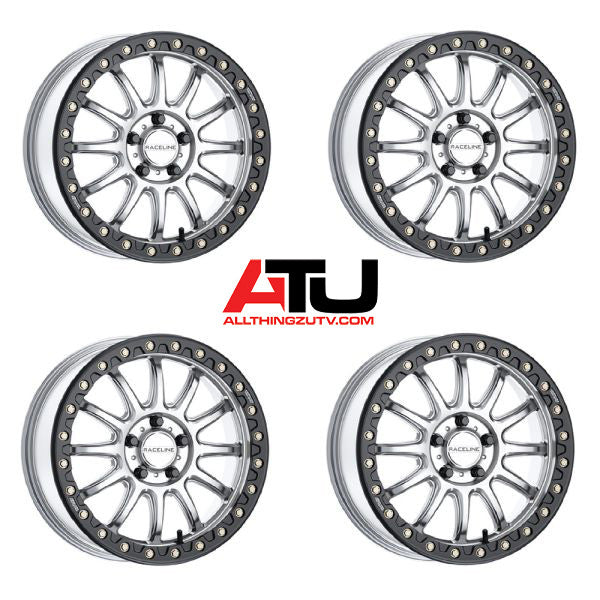 Raceline Alpha Beadlock 17" Wheels Silver (+25mm) Polaris RZR Turbo R & Pro R Ranger 1500 Xpedition
