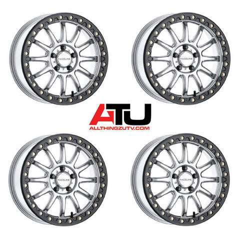 Raceline Alpha Beadlock 17" Wheels Silver (+25mm) Polaris RZR Turbo R & Pro R Ranger 1500 Xpedition