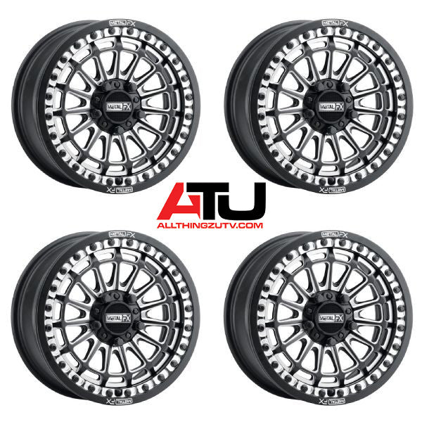 MetalFX Delta R Bdlk Contrast Cut 15" Wheels Bk Polaris RZR Turbo R & Pro R Ranger 1500 Xpedition
