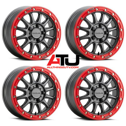 Raceline Alpha Bdlk 15" Wheels Gunmetal +53mm Polaris RZR Turbo R & Pro R Ranger 1500 Xpedition