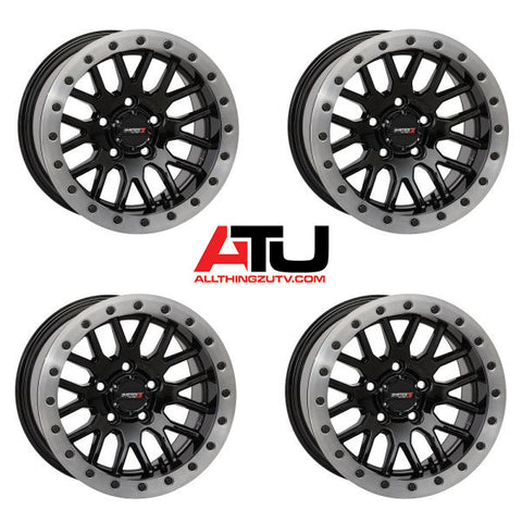 System 3 SB-9 Beadlock 15" Wheels Gloss Black +10mm Polaris RZR Turbo R & Pro R Ranger 1500 Xpedition