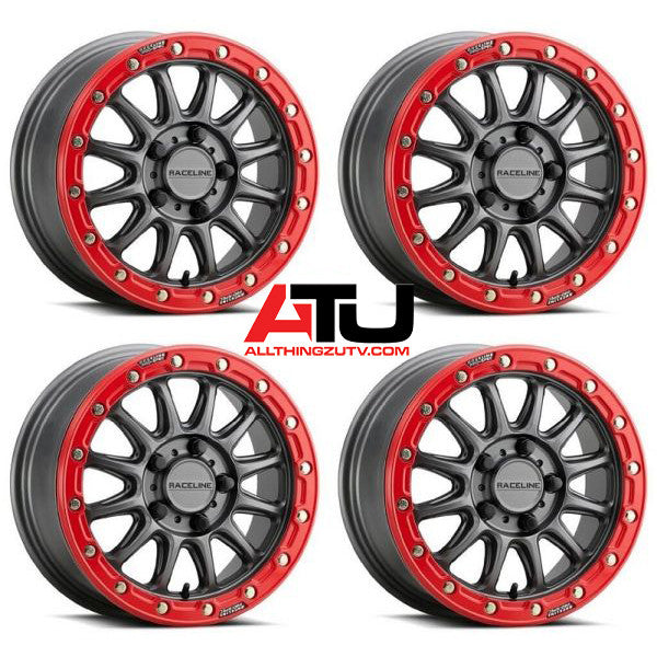 Raceline Alpha Bdlk 15" Wheels Gunmetal +25mm Polaris RZR Turbo R & Pro R Ranger 1500 Xpedition