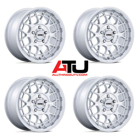 KMC Technic 15" Wheels Gloss Silver Machined Polaris RZR Turbo R & Pro R Ranger 1500 Xpedition