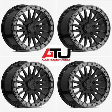 Valor V06 Beadlock 15x10 Wide Wheels Gloss Black Polaris RZR Turbo R & Pro R Ranger 1500 Xpedition