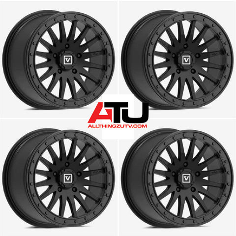 Valor V06 Beadlock 15x10 Wide Wheels Satin Black Polaris RZR Turbo R & Pro R Ranger 1500 Xpedition