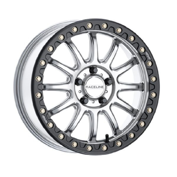 Raceline Alpha Beadlock 17" Wheels Silver (+25mm) Polaris RZR Turbo R & Pro R Ranger 1500 Xpedition