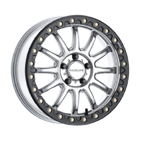 Raceline Alpha Beadlock 17" Wheels Silver (+40mm) Polaris RZR Turbo R & Pro R Ranger 1500 Xpedition